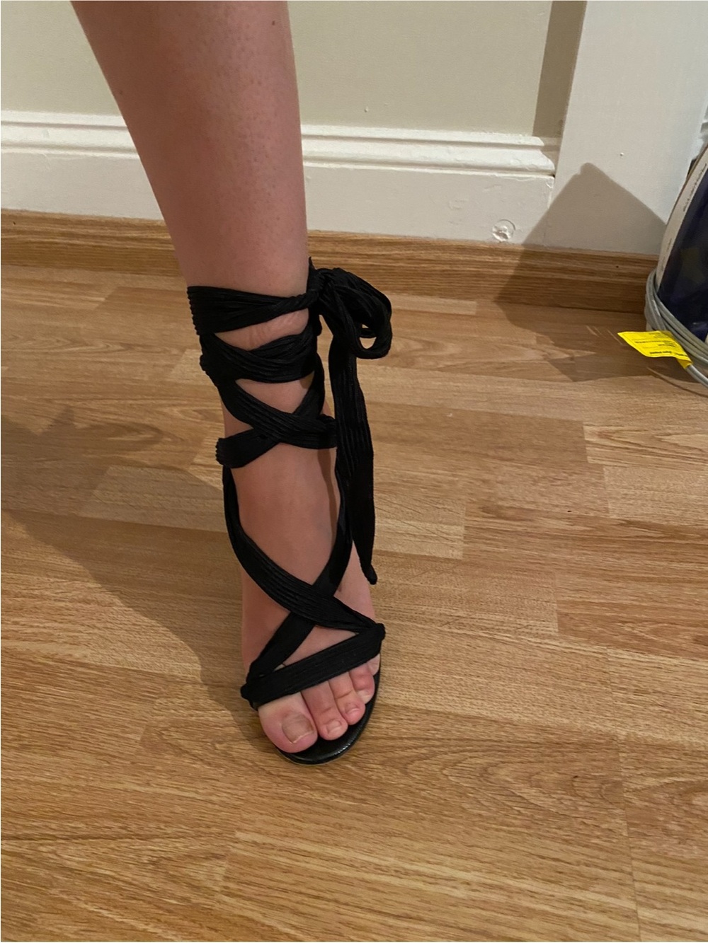 Dries Van Noten black and rose gold ankle tie sandals size 37.5